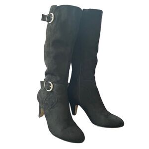 Bella Vita Suede Black Heeled Boots with Buckle